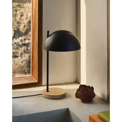 Catlar ash wood and metal table lamp in a black painted finish with a UK adapter