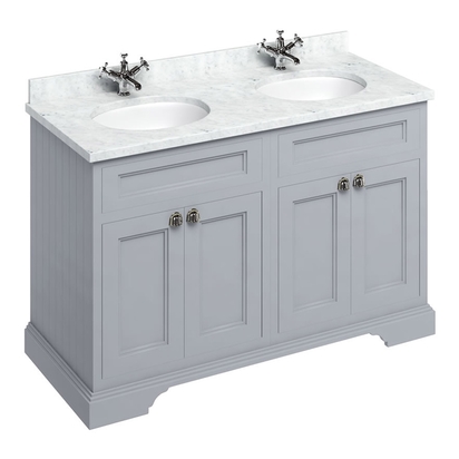 Burlington 130 Vanity Unit with Minerva Worktop & Double Vanity Bowl - 1296mm - Carrara White Worktop - Classic Grey Unit