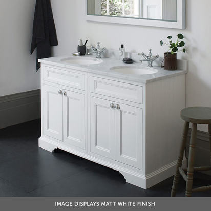Burlington 130 Vanity Unit with Minerva Worktop & Double Vanity Bowl - 1296mm - Carrara White Worktop - Classic Grey Unit