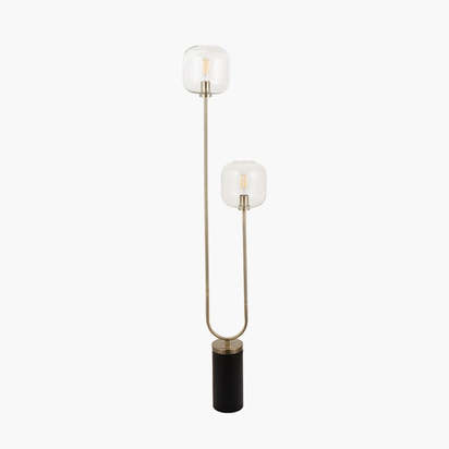 Florence 2 Light Black & Brass Floor Lamp with Glass Shades