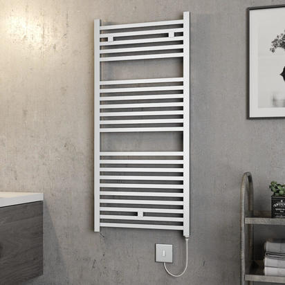 Brenton Helios Electric Straight Square Chrome Heated Towel Rail - 20mm - 1110 x 500mm