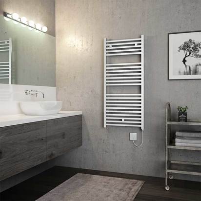 Brenton Helios Electric Straight Square Chrome Heated Towel Rail - 20mm - 1110 x 500mm