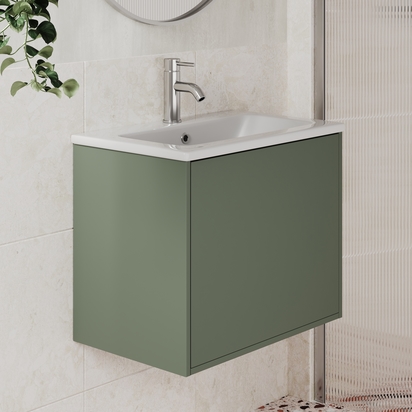 Billy 600mm Wall Hung Vanity Unit & Basin - Reed Green