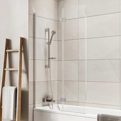 Harbour i8 Easy Clean 8mm Chrome Inward Hinged Bath Screen with Fixed Inline Panel - 1500 x 900mm