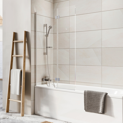 Harbour i8 Easy Clean 8mm Chrome Inward Hinged Bath Screen with Fixed Inline Panel - 1500 x 900mm