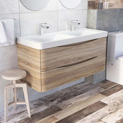 Maia 1200mm Wall Mounted Light Oak Vanity Unit & Composite Resin Double Basin