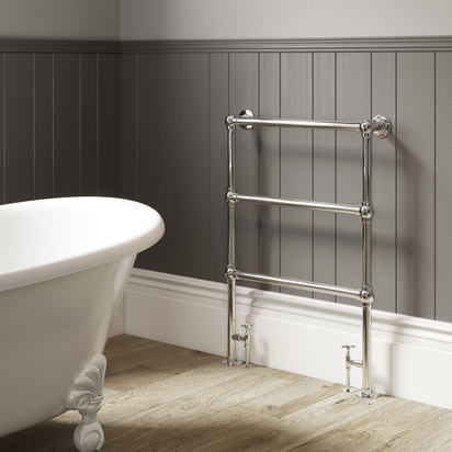 DQ Heating Ickburgh Floor Mounted Luxury Traditional Heated Towel Rail - Polished Brass - 952 x 989mm