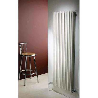 DQ Heating Vulcano Double Panel Mild Steel Vertical Designer Radiator - White - 1471 x 320mm
