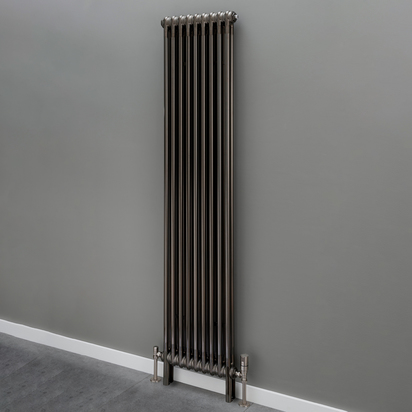 EliteHeat 2 Column Vertical Radiator - Bare Metal Lacquer Finish - 1500 x 386mm
