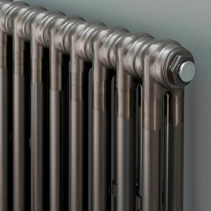 EliteHeat 2 Column Vertical Radiator - Bare Metal Lacquer Finish - 1500 x 386mm