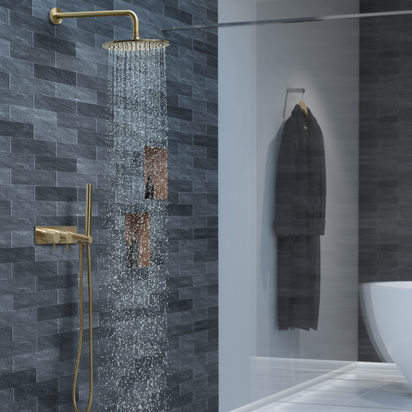 VOS 2 Outlet Concealed Thermostatic Shower Valve with Shower Handset - Brushed Brass