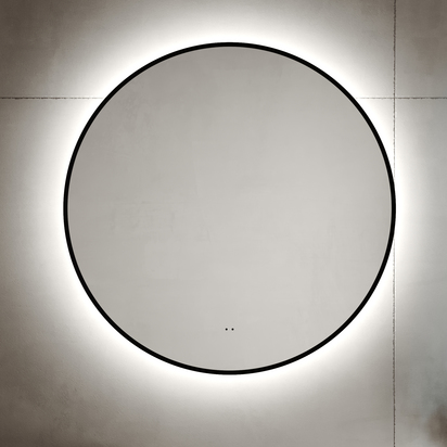 Marcos LED Illuminated Round Matt Black Framed Mirror with Demister Pad & Colour Change Lights - 600mm