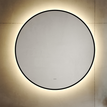 Marcos LED Illuminated Round Matt Black Framed Mirror with Demister Pad & Colour Change Lights - 600mm