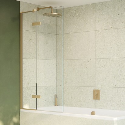 Crosswater Optix 10 180° Hinged Bath Screen with Inline Panel Left Hand - Brushed Brass - 1500 x 903mm