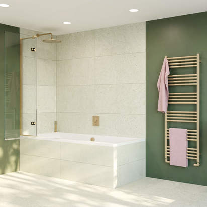 Crosswater Optix 10 180° Hinged Bath Screen with Inline Panel Left Hand - Brushed Brass - 1500 x 903mm