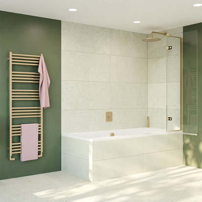 Crosswater Optix 10 180° Hinged Bath Screen with Inline Panel Right Hand - Brushed Brass - 1500 x 903mm