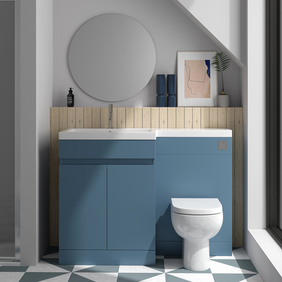 Dylan 1100mm Combination Left Hand Basin & Toilet Unit - Blue - Harbour Serenity Toilet, Wrapover Seat & Concealed Cistern