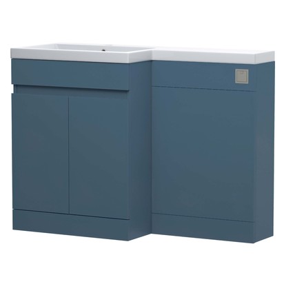 Dylan 1100mm Combination Left Hand Basin & Toilet Unit - Blue - Harbour Serenity Toilet, Wrapover Seat & Concealed Cistern