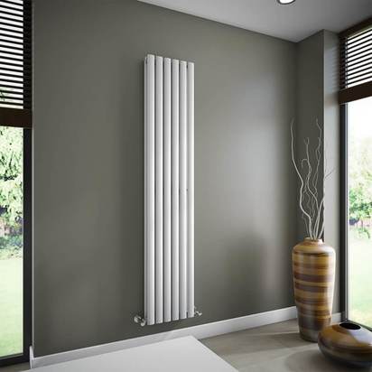 Brenton Oval Tube Double Panel Vertical Radiator - 1800mm x 360mm - White