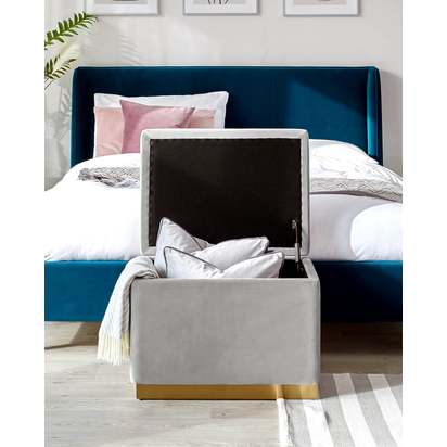 Danetti Zara Velvet Storage Ottoman Cube - Brass Trim - Light Grey