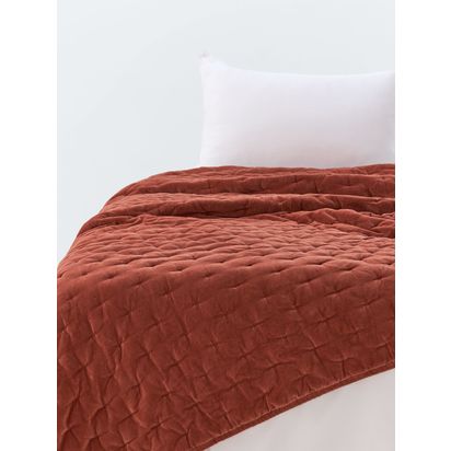 John Lewis Cotton Velvet Quilted Bedspread Baked Clay | L220 x W220cm
