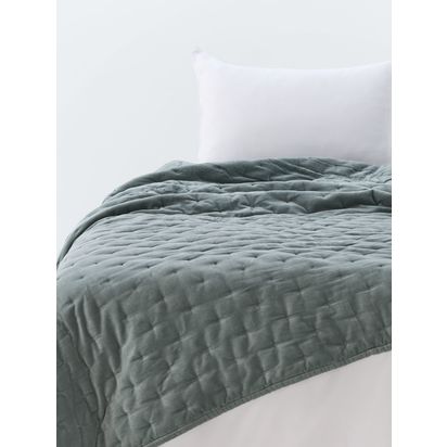 John Lewis Cotton Velvet Quilted Bedspread Sage | L220 x W220cm