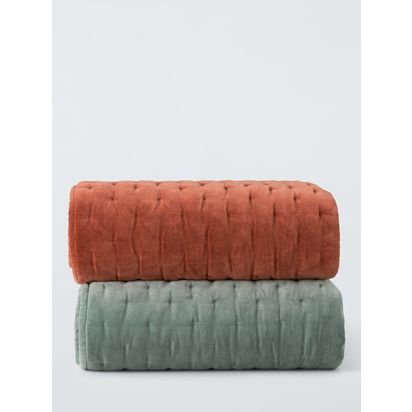 John Lewis Cotton Velvet Quilted Bedspread Sage | L220 x W220cm