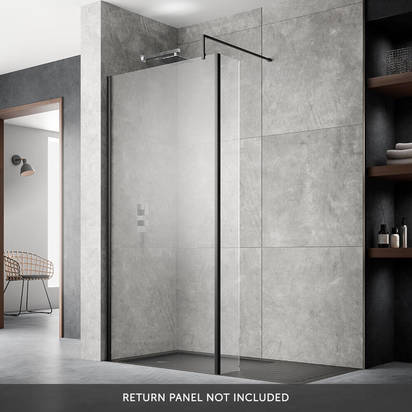 Vellamo City 8mm Matt Black Easy Clean Walk In Shower Panel - 1400mm