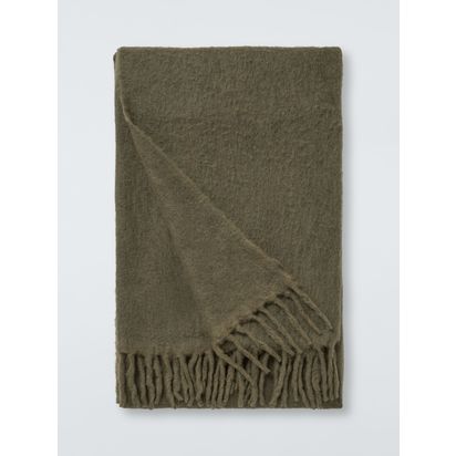 John Lewis Mohair Effect Plain Throw Olive | L200 x W140cm