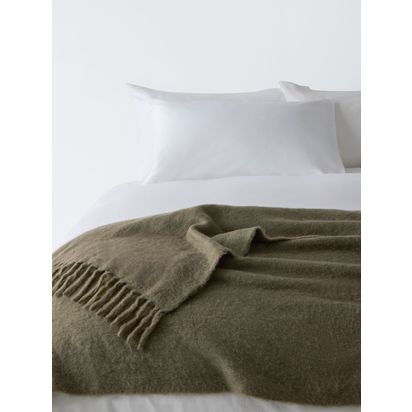John Lewis Mohair Effect Plain Throw Olive | L200 x W140cm