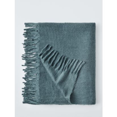 John Lewis Mohair Effect Plain Throw Bluestone | L200 x W140cm