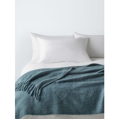 John Lewis Mohair Effect Plain Throw Bluestone | L200 x W140cm