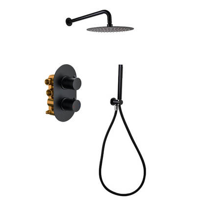 Harbour Clarity Matt Black Shower Package with 2 Outlet Valve, Fixed Head & Arm and Wall Shower Kit