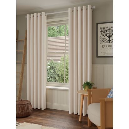 John Lewis Boucle Pair Blackout/Thermal Lined Eyelet Curtains Marshmallow | W228 x Drop 228cm