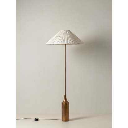 Lindi - aged brass and linen scalloped floor lamp - Default Title