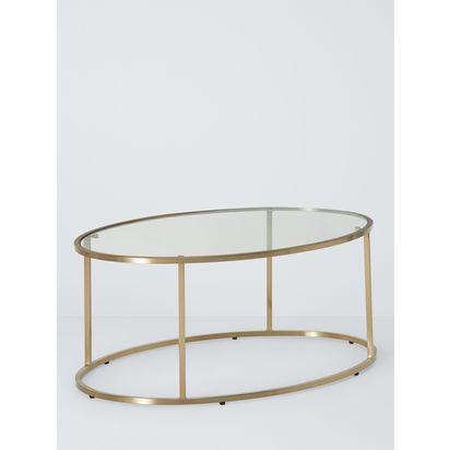 John Lewis Langham Oval Glass Coffee Table, Brass Brass | H38 x W90 x D60cm