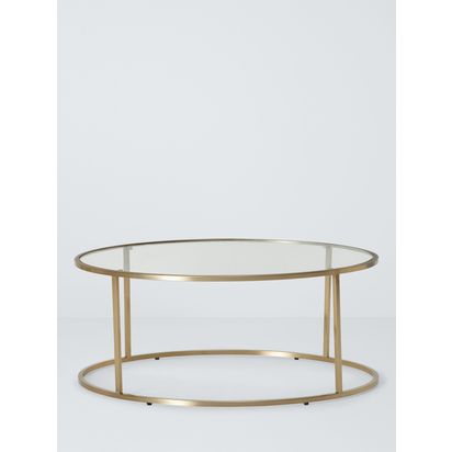 John Lewis Langham Oval Glass Coffee Table, Brass Brass | H38 x W90 x D60cm