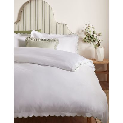 John Lewis Scallop Duvet Cover Set White/Green | L200 x W200cm