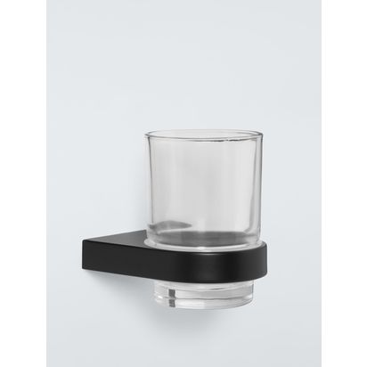 John Lewis Opus Bathroom Tumbler and Holder Black | H9 x W7 x D10cm