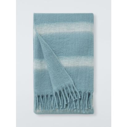 Mohair Effect Stripe Throw, Heritage Grey French Blue | L200 x W140cm