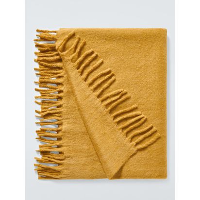 John Lewis Mohair Effect Plain Throw Mustard | W140 X L190cm