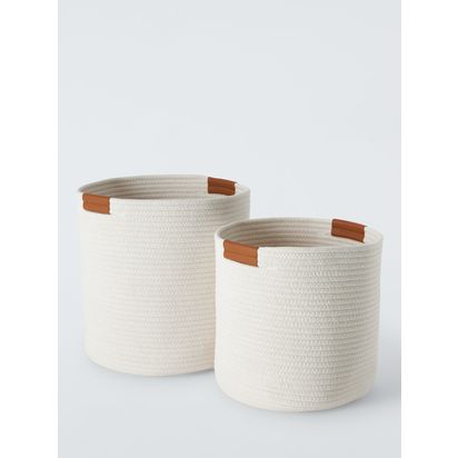 John Lewis Fabric Storage Baskets, Set of 2, Natural Natural | H32 x W32 x D32cm