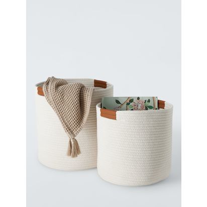 John Lewis Fabric Storage Baskets, Set of 2, Natural Natural | H32 x W32 x D32cm