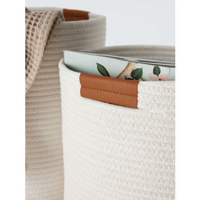 John Lewis Fabric Storage Baskets, Set of 2, Natural Natural | H32 x W32 x D32cm