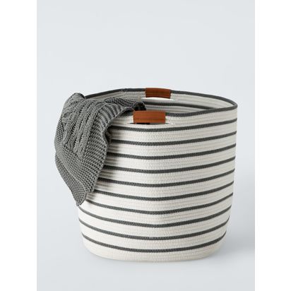 John Lewis Stripe Storage Basket, Large, Natural Natural | H40 x W40 x D40cm