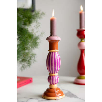 Colourful Candlestick Holder in Pink Stripes