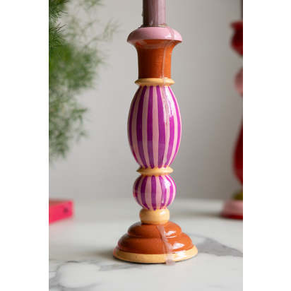 Colourful Candlestick Holder in Pink Stripes