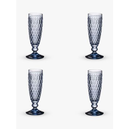 Villeroy & Boch Boston Stemmed Champagne Glass Flute, Set of 4, 120ml Blue | H16.3 x Dia.7cm