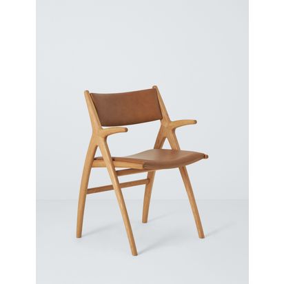 John Lewis X-Ray Leather Dining Armchair, Oak/Camel Natural | H84 x W53 x D55cm