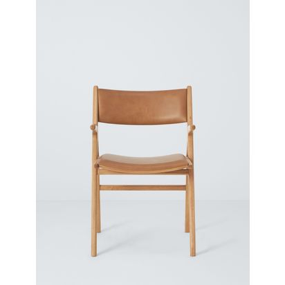 John Lewis X-Ray Leather Dining Armchair, Oak/Camel Natural | H84 x W53 x D55cm
